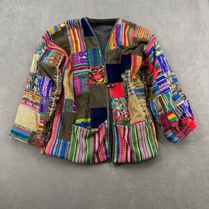 Vintage Patchwork Jacket Unisex Adult Colorful Pattern Boho Ethnic Toggle Button